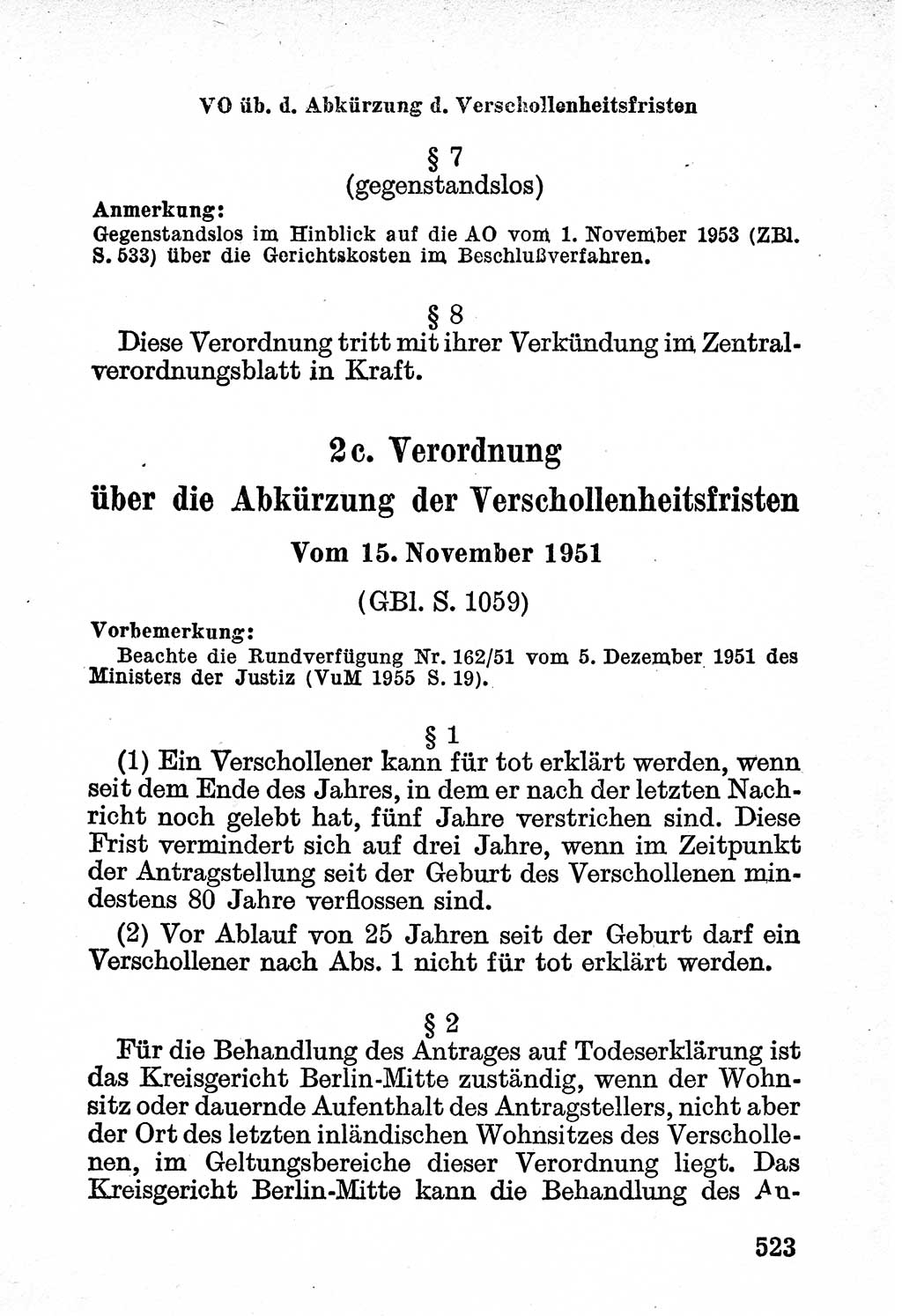 Bürgerliches Gesetzbuch (BGB) nebst wichtigen Nebengesetzen [Deutsche Demokratische Republik (DDR)] 1956, Seite 523 (BGB Nebenges. DDR 1956, S. 523)