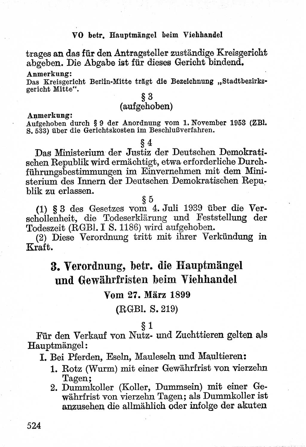 Bürgerliches Gesetzbuch (BGB) nebst wichtigen Nebengesetzen [Deutsche Demokratische Republik (DDR)] 1956, Seite 524 (BGB Nebenges. DDR 1956, S. 524)