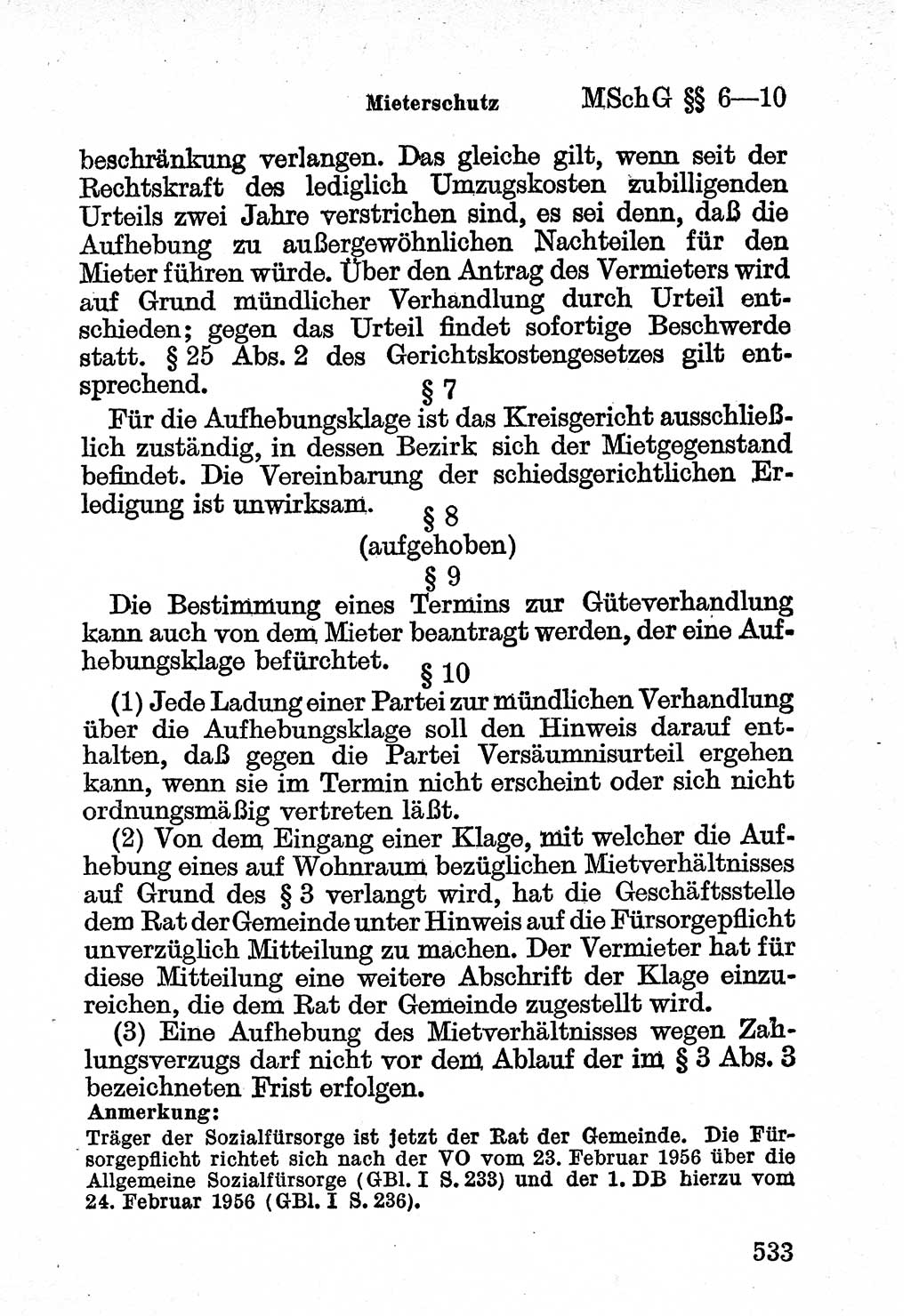 Bürgerliches Gesetzbuch (BGB) nebst wichtigen Nebengesetzen [Deutsche Demokratische Republik (DDR)] 1956, Seite 533 (BGB Nebenges. DDR 1956, S. 533)