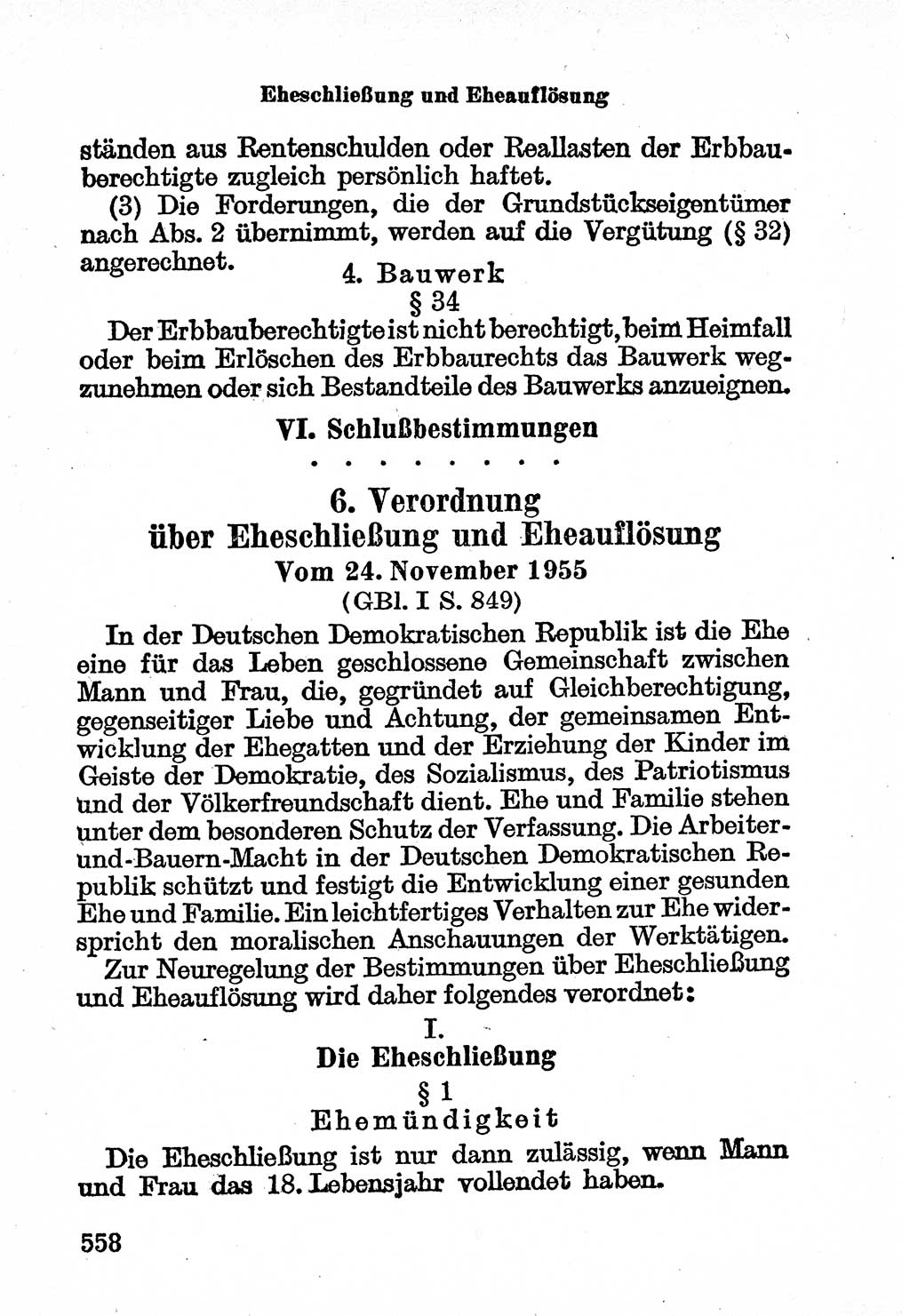 Bürgerliches Gesetzbuch (BGB) nebst wichtigen Nebengesetzen [Deutsche Demokratische Republik (DDR)] 1956, Seite 558 (BGB Nebenges. DDR 1956, S. 558)
