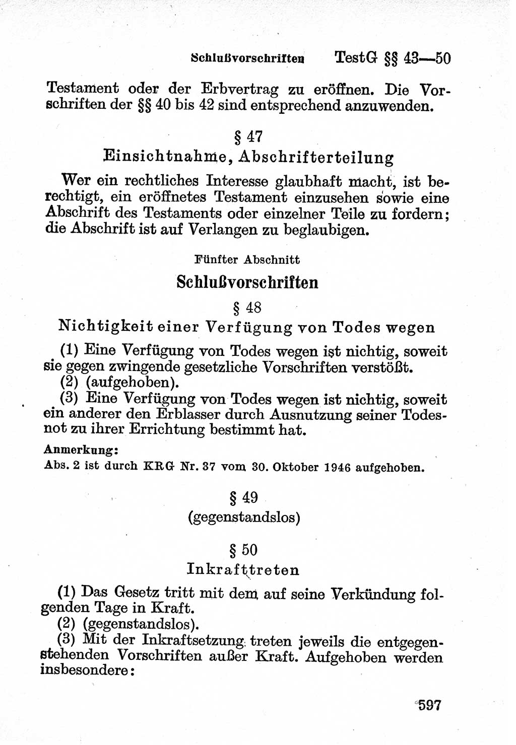 Bürgerliches Gesetzbuch (BGB) nebst wichtigen Nebengesetzen [Deutsche Demokratische Republik (DDR)] 1956, Seite 597 (BGB Nebenges. DDR 1956, S. 597)
