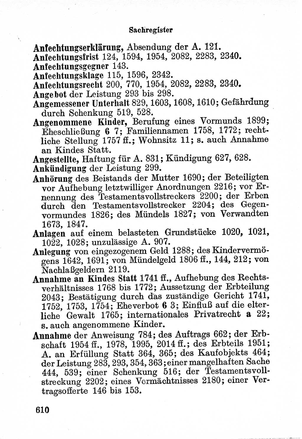 Bürgerliches Gesetzbuch (BGB) nebst wichtigen Nebengesetzen [Deutsche Demokratische Republik (DDR)] 1956, Seite 610 (BGB Nebenges. DDR 1956, S. 610)