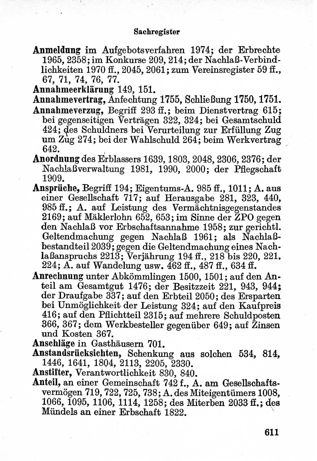 Bürgerliches Gesetzbuch (BGB) nebst wichtigen Nebengesetzen [Deutsche Demokratische Republik (DDR)] 1956, Seite 611 (BGB Nebenges. DDR 1956, S. 611)