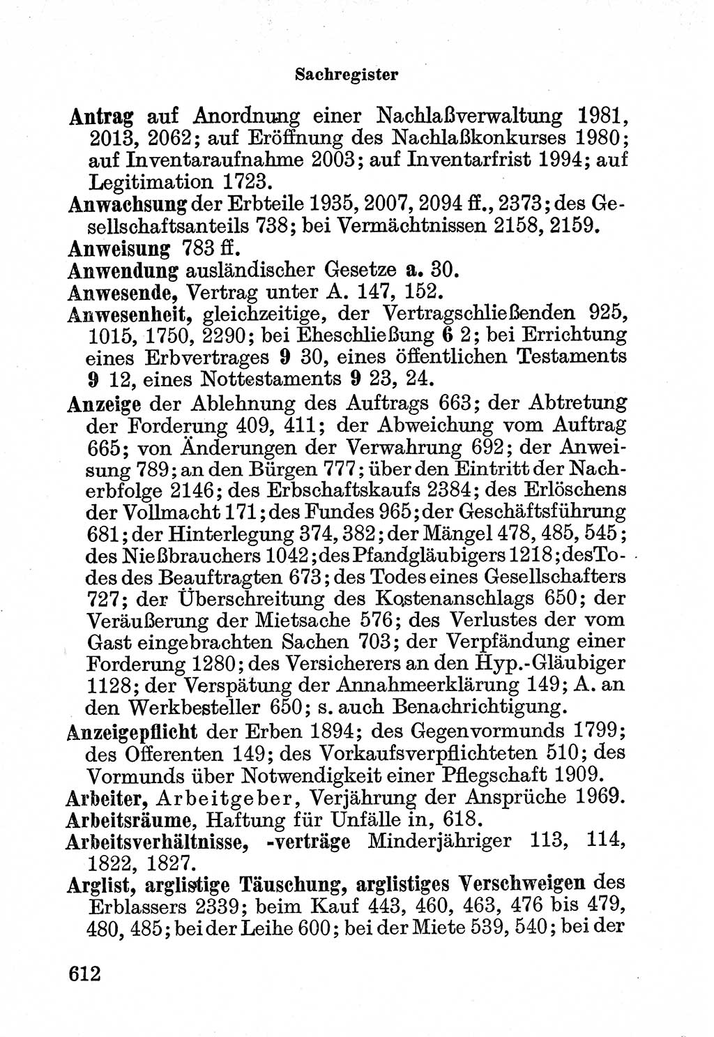 Bürgerliches Gesetzbuch (BGB) nebst wichtigen Nebengesetzen [Deutsche Demokratische Republik (DDR)] 1956, Seite 612 (BGB Nebenges. DDR 1956, S. 612)