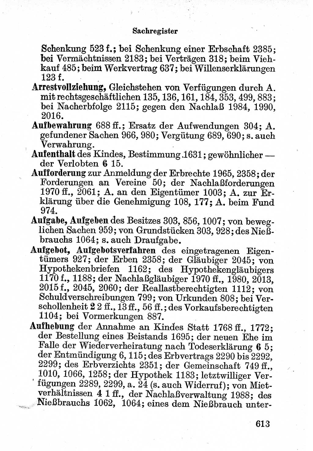 Bürgerliches Gesetzbuch (BGB) nebst wichtigen Nebengesetzen [Deutsche Demokratische Republik (DDR)] 1956, Seite 613 (BGB Nebenges. DDR 1956, S. 613)