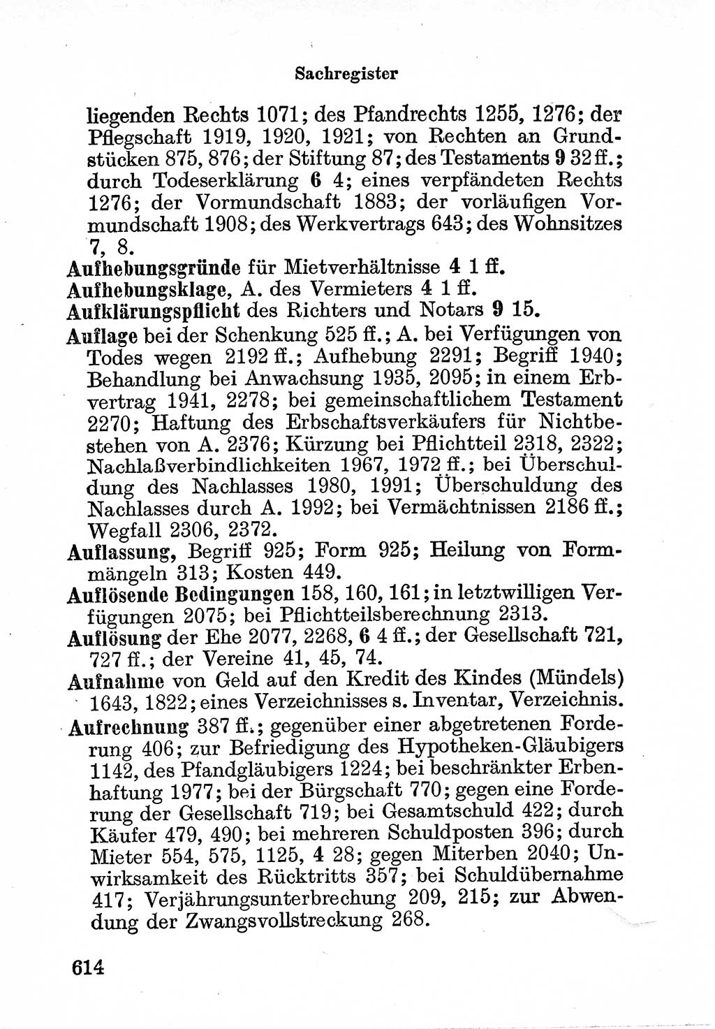 Bürgerliches Gesetzbuch (BGB) nebst wichtigen Nebengesetzen [Deutsche Demokratische Republik (DDR)] 1956, Seite 614 (BGB Nebenges. DDR 1956, S. 614)
