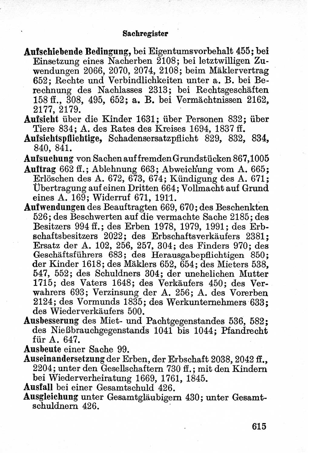 Bürgerliches Gesetzbuch (BGB) nebst wichtigen Nebengesetzen [Deutsche Demokratische Republik (DDR)] 1956, Seite 615 (BGB Nebenges. DDR 1956, S. 615)