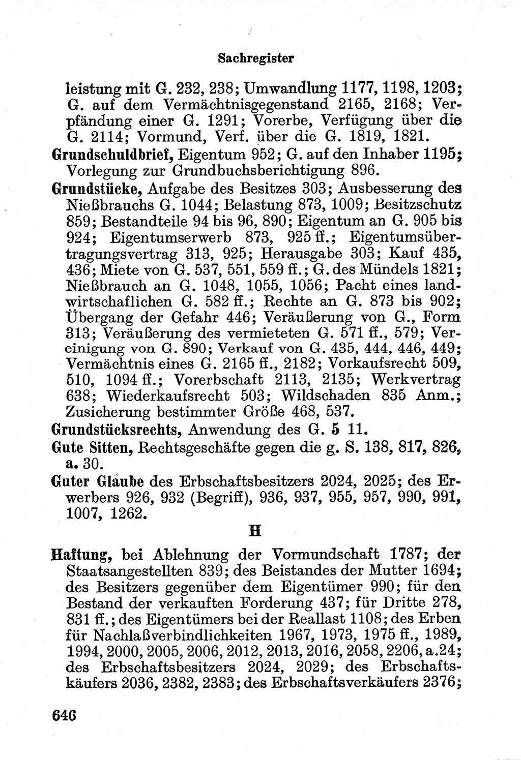 Bürgerliches Gesetzbuch (BGB) nebst wichtigen Nebengesetzen [Deutsche Demokratische Republik (DDR)] 1956, Seite 646 (BGB Nebenges. DDR 1956, S. 646)