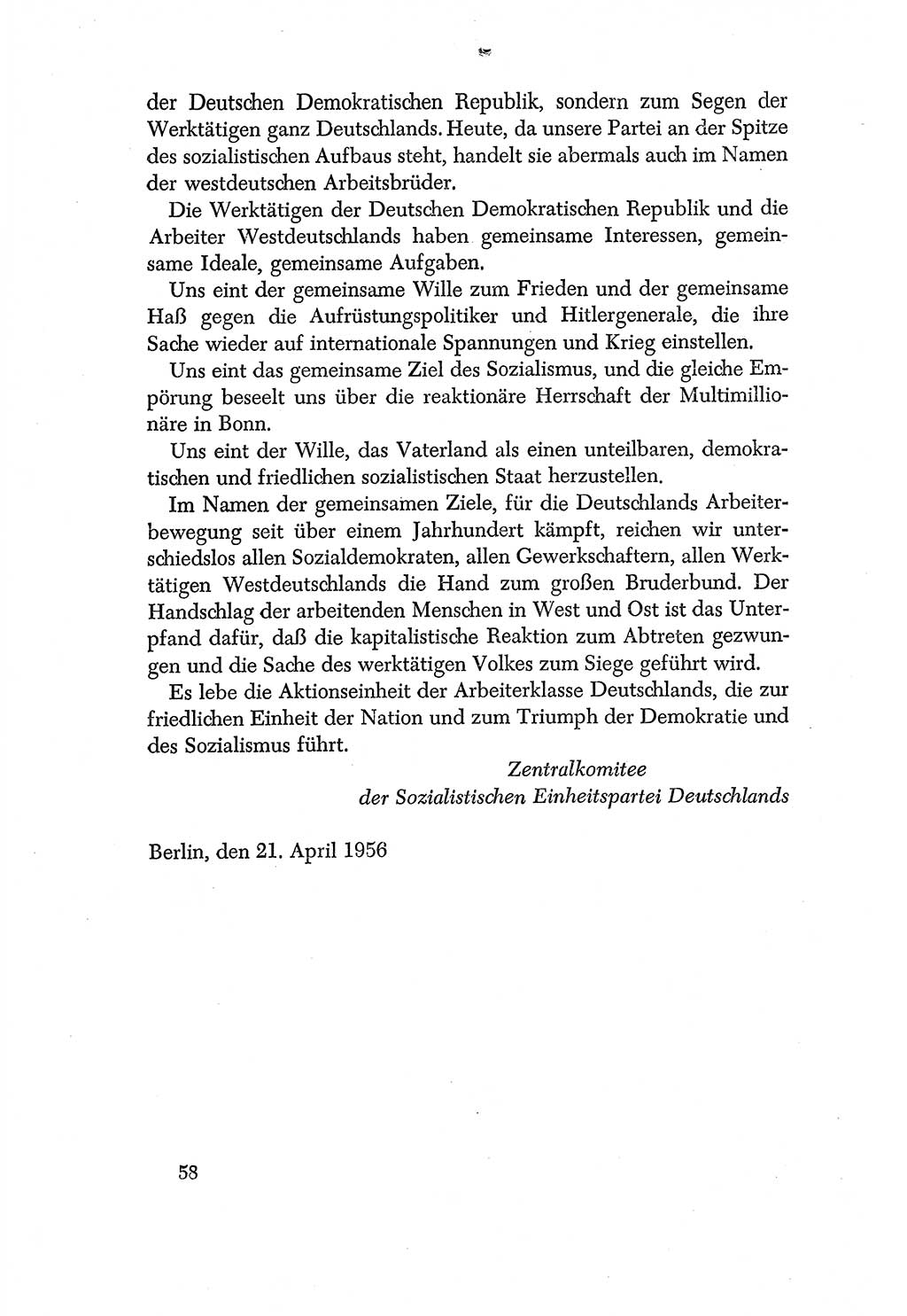 Dokumente der Sozialistischen Einheitspartei Deutschlands (SED) [Deutsche Demokratische Republik (DDR)] 1956-1957, Seite 58 (Dok. SED DDR 1956-1957, S. 58)