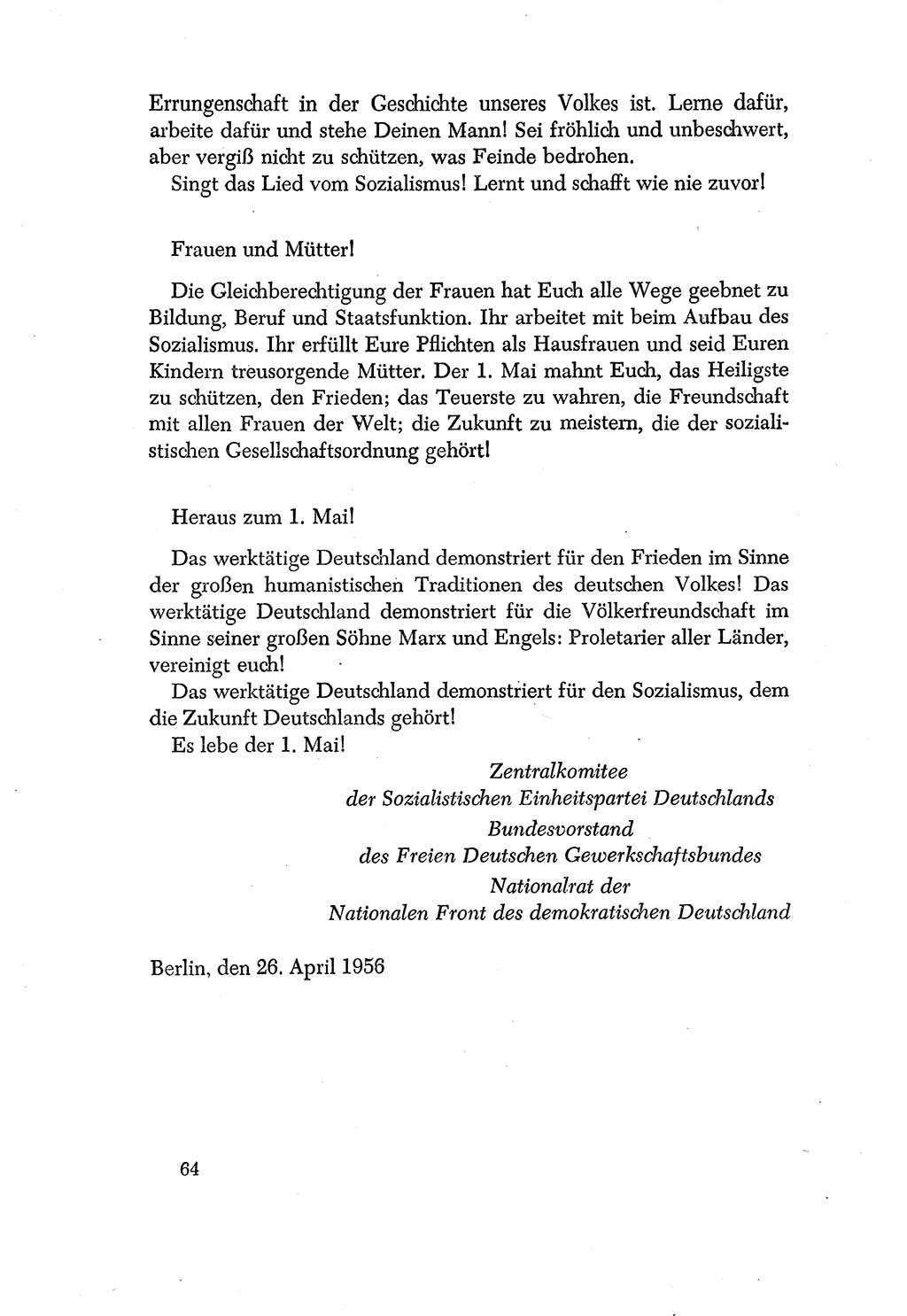 Dokumente der Sozialistischen Einheitspartei Deutschlands (SED) [Deutsche Demokratische Republik (DDR)] 1956-1957, Seite 64 (Dok. SED DDR 1956-1957, S. 64)