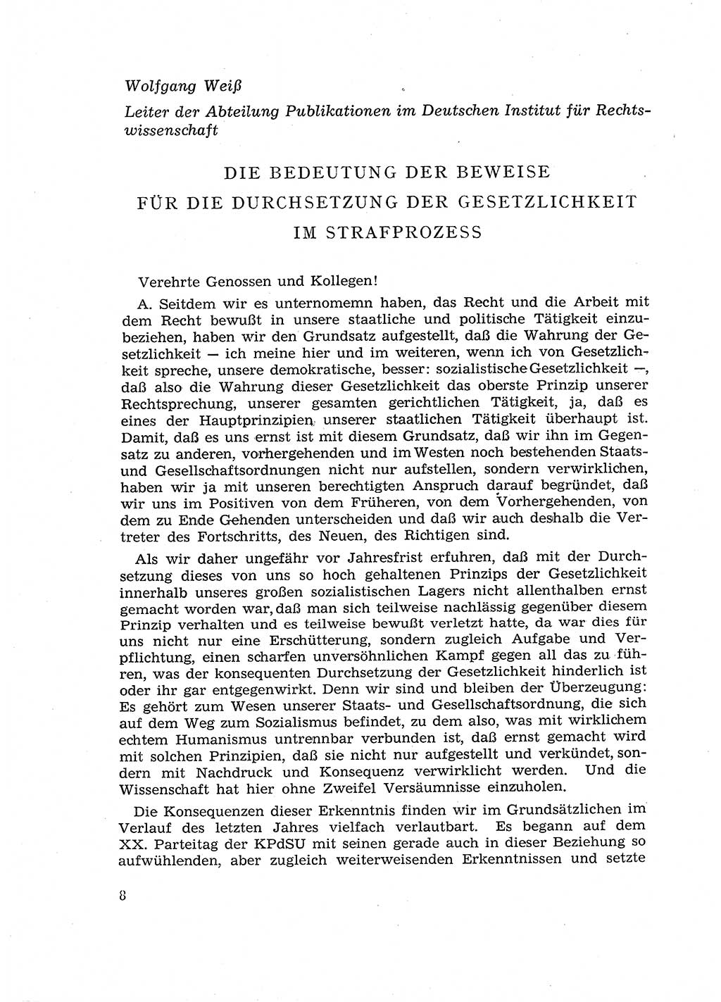 Fragen des Beweisrechts im Strafprozess [Deutsche Demokratische Republik (DDR)] 1956, Seite 8 (Fr. BeweisR. Str.-Proz. DDR 1956, S. 8)