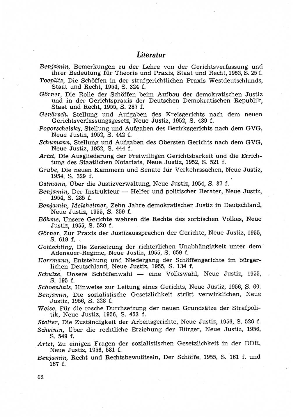 Gericht und Rechtsprechung in der Deutschen Demokratischen Republik (DDR) 1956, Seite 62 (Ger. Rechtspr. DDR 1956, S. 62)