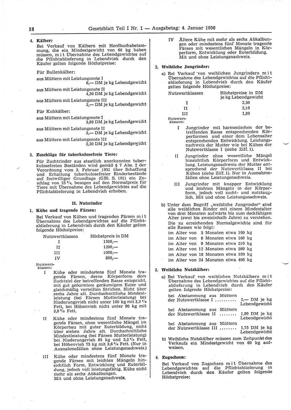 Gesetzblatt (GBl.) der Deutschen Demokratischen Republik (DDR) Teil Ⅰ 1956, Seite 18 (GBl. DDR Ⅰ 1956, S. 18)