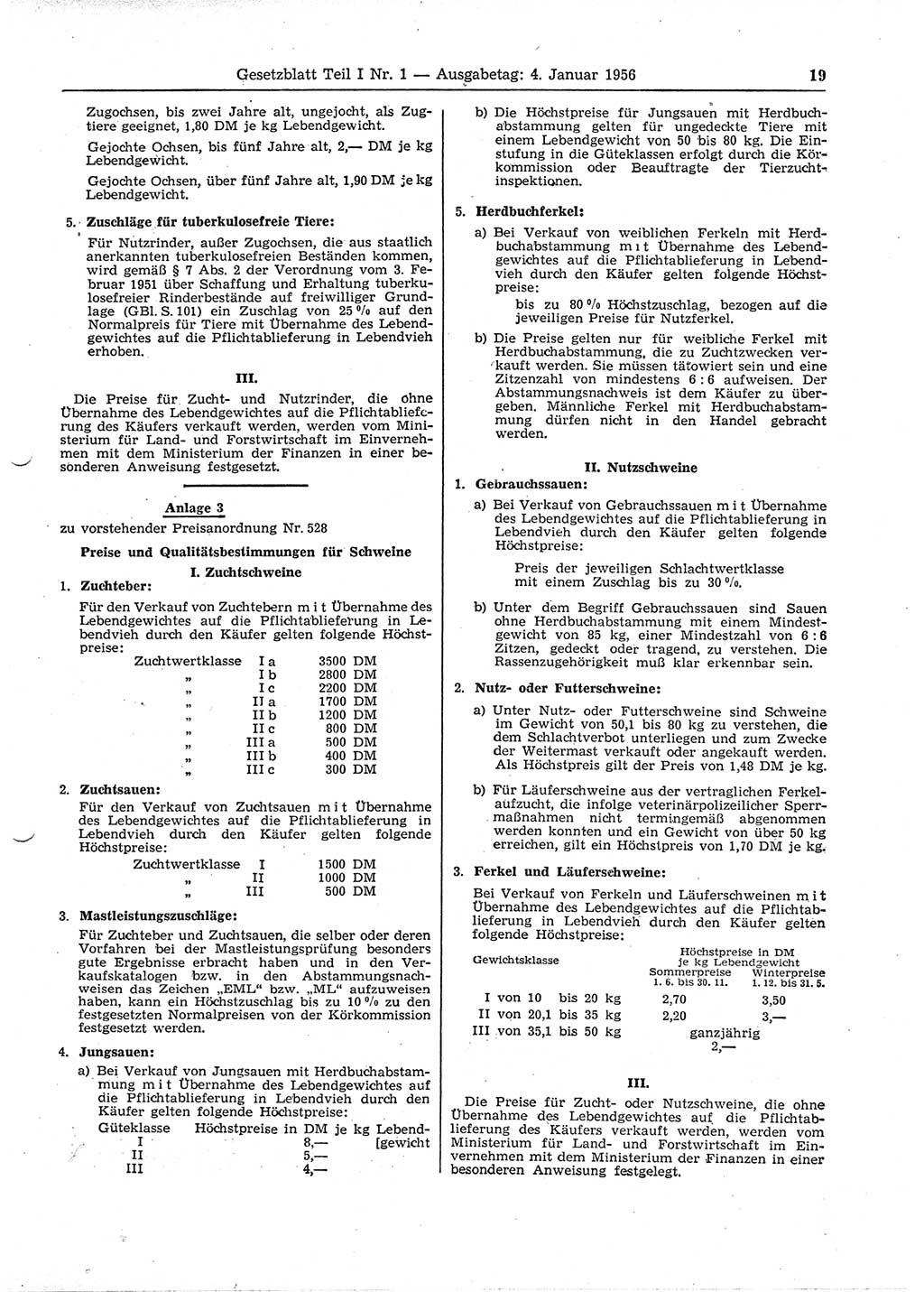 Gesetzblatt (GBl.) der Deutschen Demokratischen Republik (DDR) Teil Ⅰ 1956, Seite 19 (GBl. DDR Ⅰ 1956, S. 19)