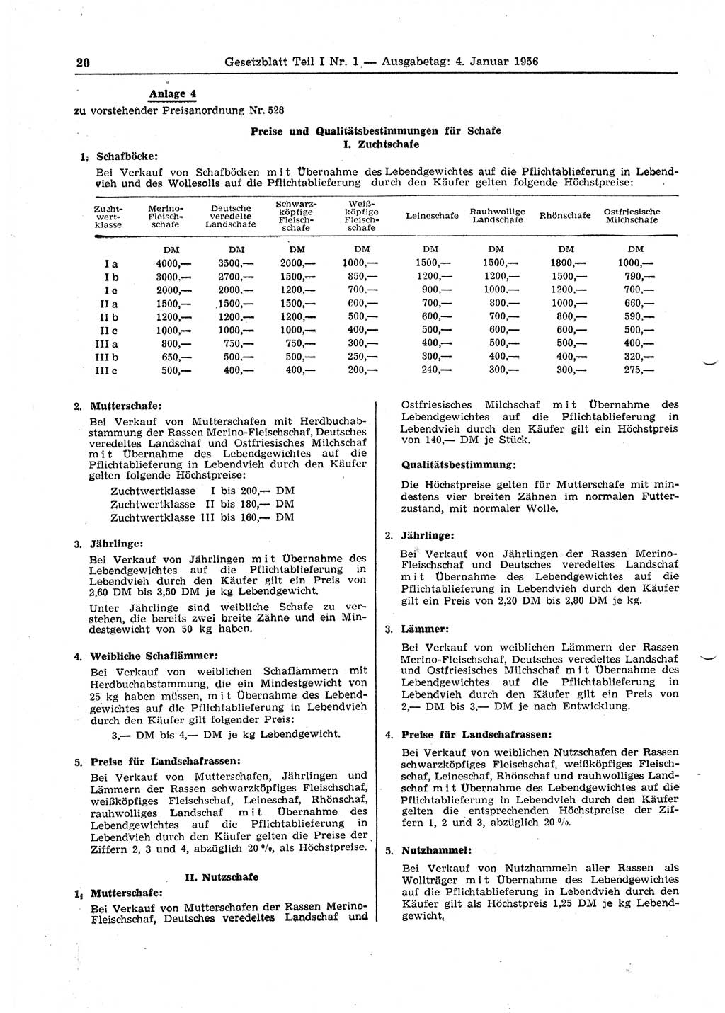 Gesetzblatt (GBl.) der Deutschen Demokratischen Republik (DDR) Teil Ⅰ 1956, Seite 20 (GBl. DDR Ⅰ 1956, S. 20)