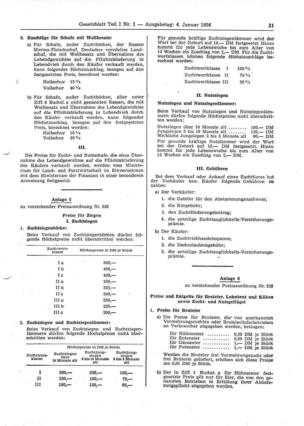 Gesetzblatt (GBl.) der Deutschen Demokratischen Republik (DDR) Teil Ⅰ 1956, Seite 21 (GBl. DDR Ⅰ 1956, S. 21)