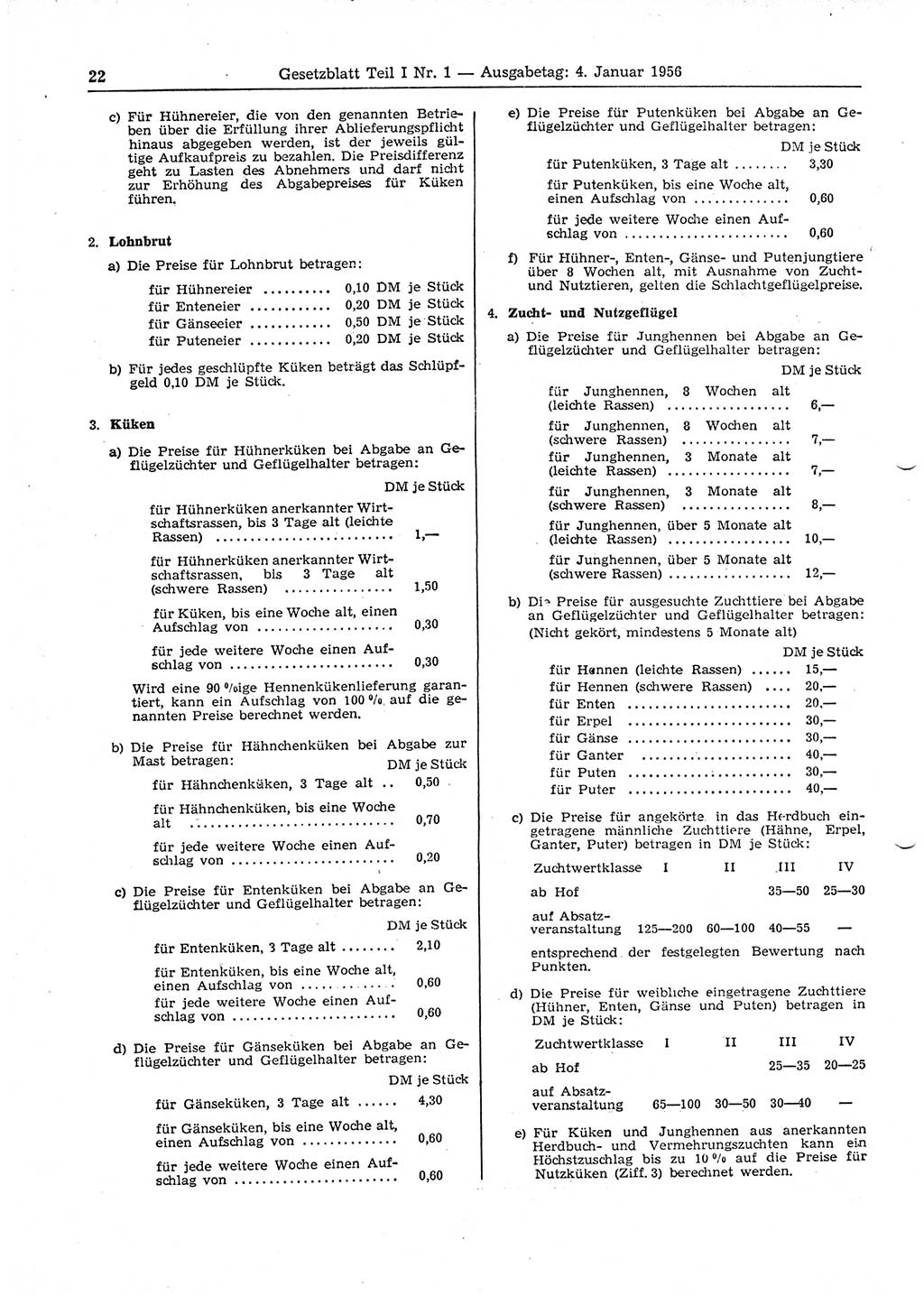 Gesetzblatt (GBl.) der Deutschen Demokratischen Republik (DDR) Teil Ⅰ 1956, Seite 22 (GBl. DDR Ⅰ 1956, S. 22)