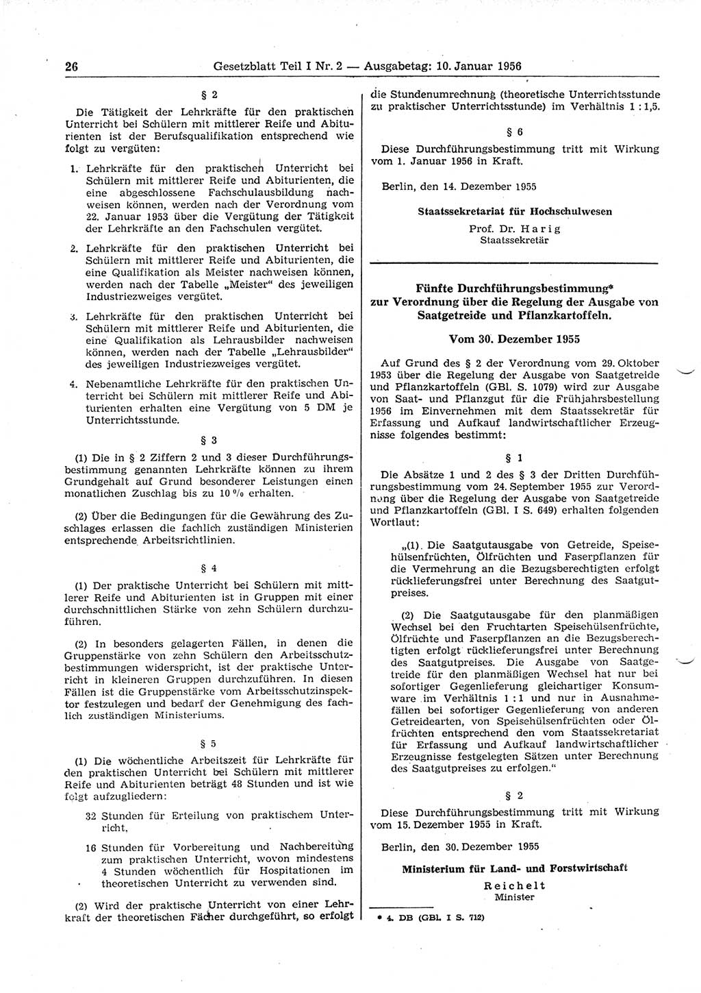 Gesetzblatt (GBl.) der Deutschen Demokratischen Republik (DDR) Teil Ⅰ 1956, Seite 26 (GBl. DDR Ⅰ 1956, S. 26)