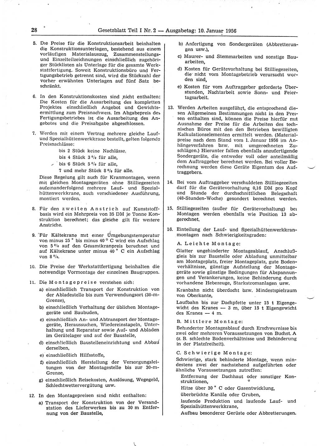 Gesetzblatt (GBl.) der Deutschen Demokratischen Republik (DDR) Teil Ⅰ 1956, Seite 28 (GBl. DDR Ⅰ 1956, S. 28)