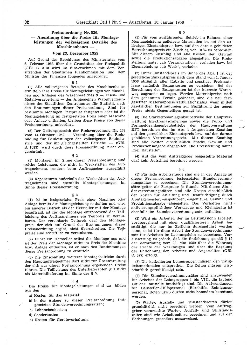 Gesetzblatt (GBl.) der Deutschen Demokratischen Republik (DDR) Teil Ⅰ 1956, Seite 32 (GBl. DDR Ⅰ 1956, S. 32)