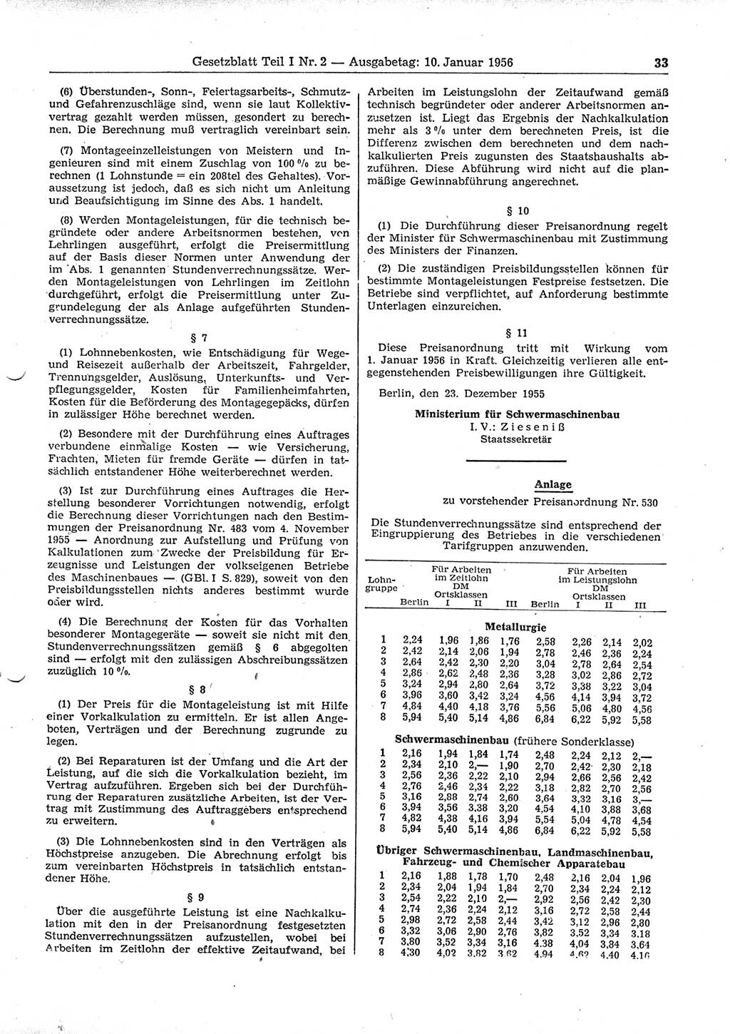 Gesetzblatt (GBl.) der Deutschen Demokratischen Republik (DDR) Teil Ⅰ 1956, Seite 33 (GBl. DDR Ⅰ 1956, S. 33)