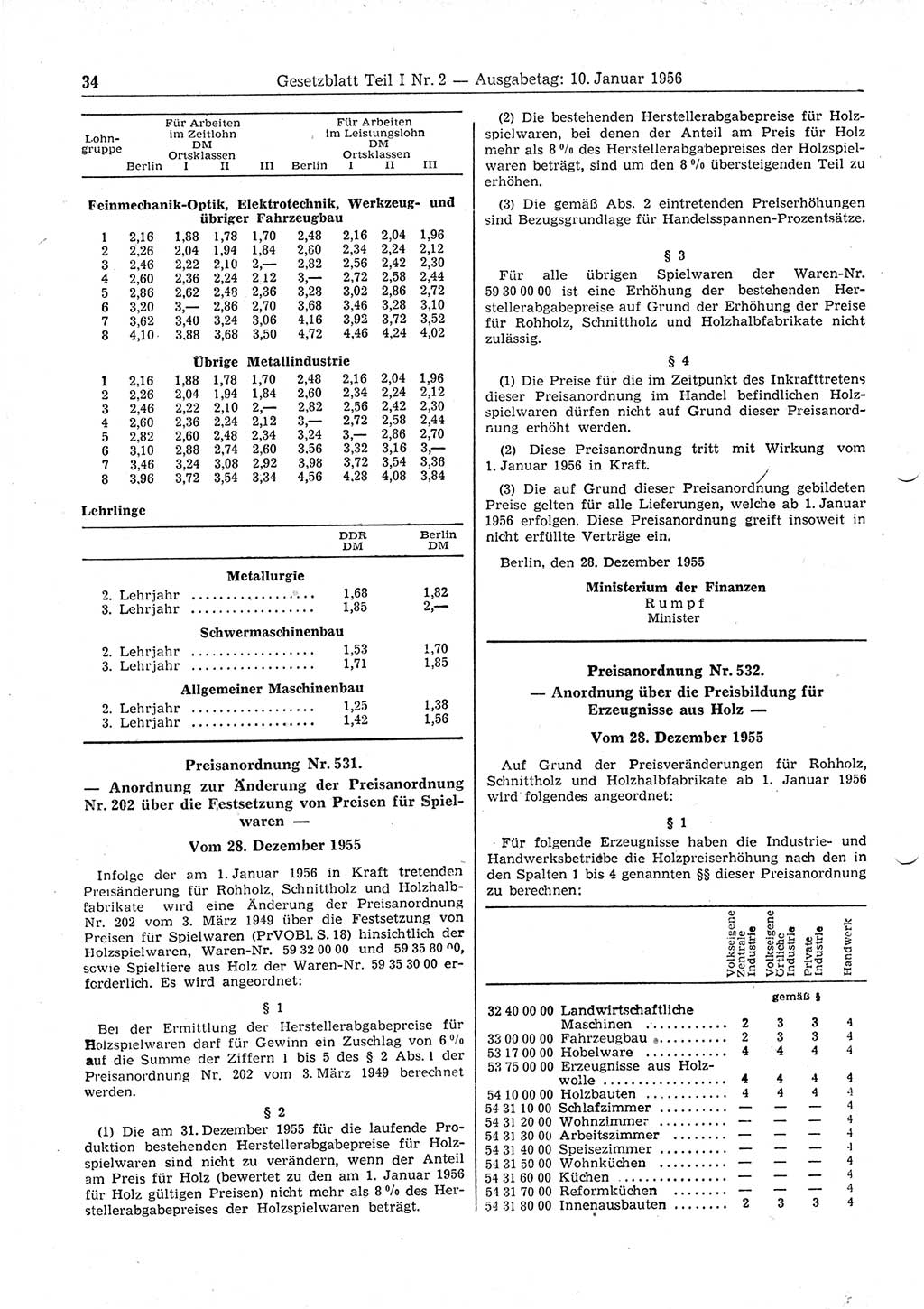 Gesetzblatt (GBl.) der Deutschen Demokratischen Republik (DDR) Teil Ⅰ 1956, Seite 34 (GBl. DDR Ⅰ 1956, S. 34)