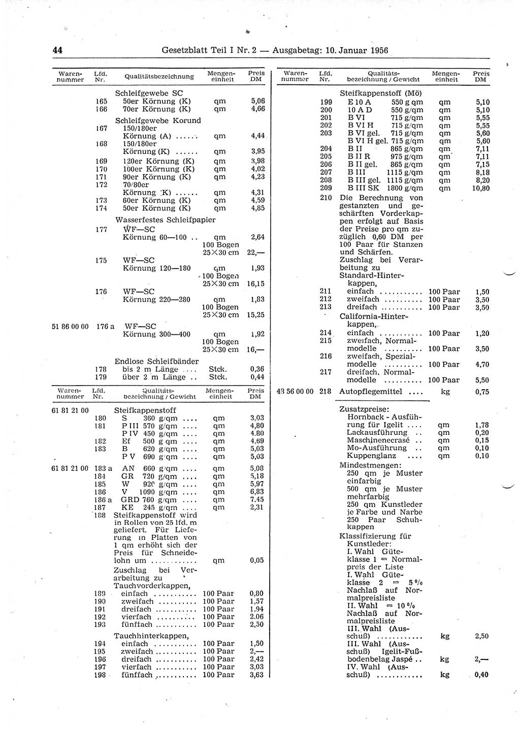 Gesetzblatt (GBl.) der Deutschen Demokratischen Republik (DDR) Teil Ⅰ 1956, Seite 44 (GBl. DDR Ⅰ 1956, S. 44)