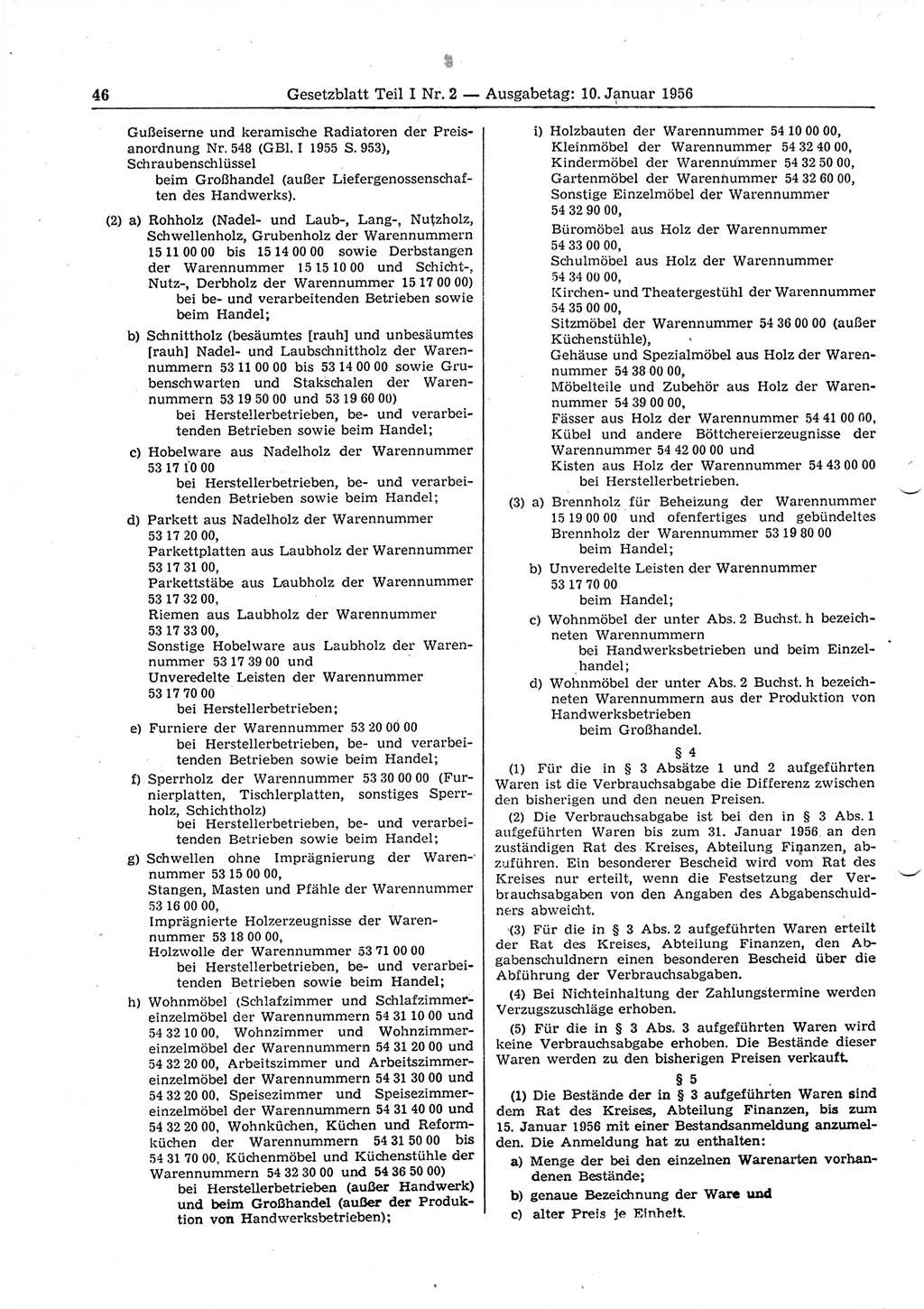 Gesetzblatt (GBl.) der Deutschen Demokratischen Republik (DDR) Teil Ⅰ 1956, Seite 46 (GBl. DDR Ⅰ 1956, S. 46)