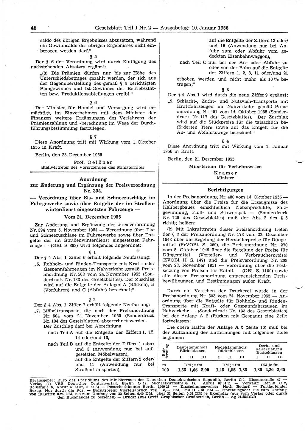 Gesetzblatt (GBl.) der Deutschen Demokratischen Republik (DDR) Teil Ⅰ 1956, Seite 48 (GBl. DDR Ⅰ 1956, S. 48)