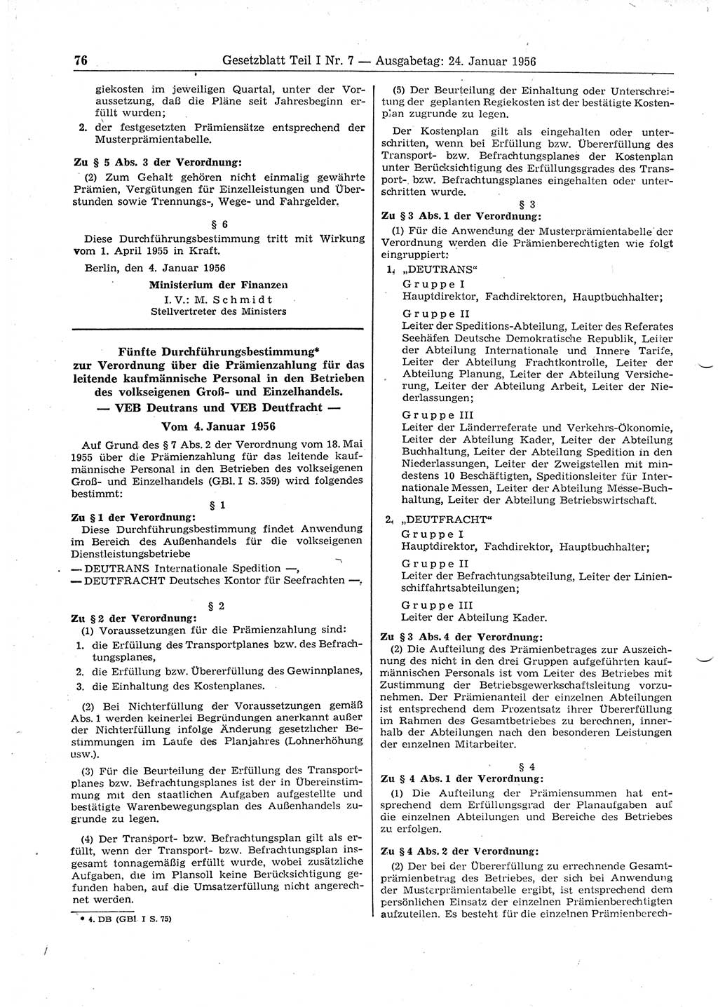 Gesetzblatt (GBl.) der Deutschen Demokratischen Republik (DDR) Teil Ⅰ 1956, Seite 76 (GBl. DDR Ⅰ 1956, S. 76)