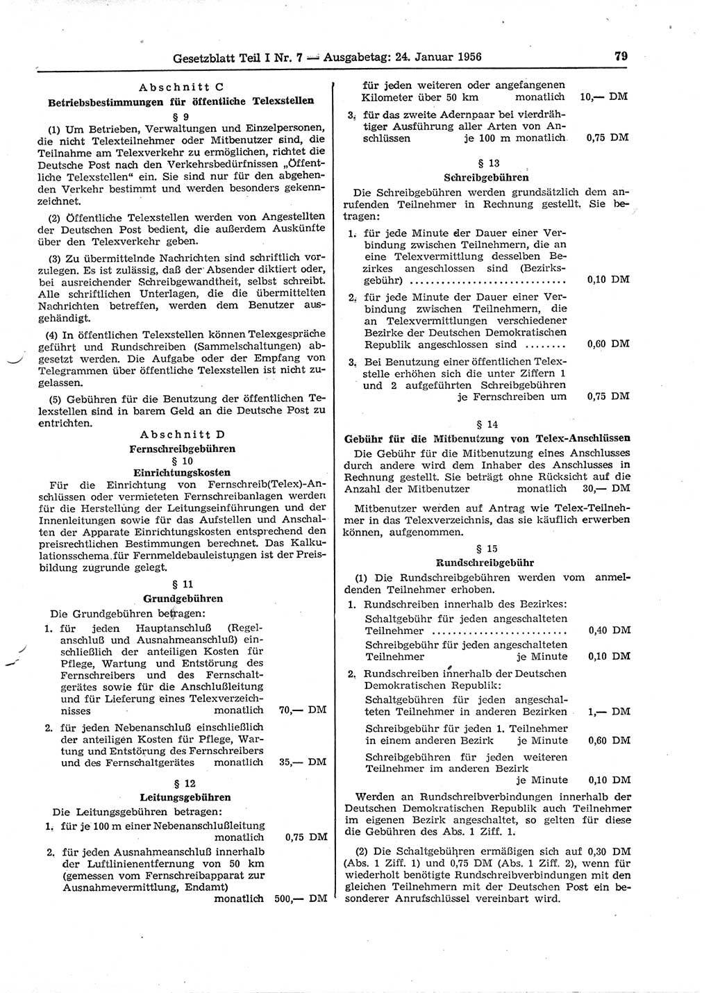 Gesetzblatt (GBl.) der Deutschen Demokratischen Republik (DDR) Teil Ⅰ 1956, Seite 79 (GBl. DDR Ⅰ 1956, S. 79)