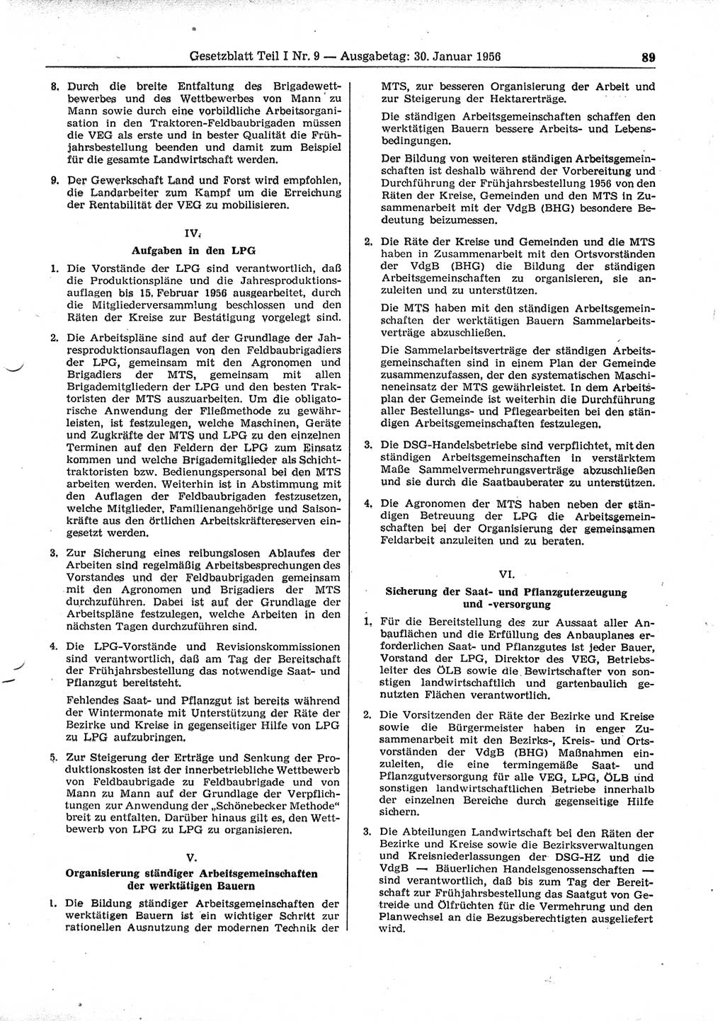 Gesetzblatt (GBl.) der Deutschen Demokratischen Republik (DDR) Teil Ⅰ 1956, Seite 89 (GBl. DDR Ⅰ 1956, S. 89)