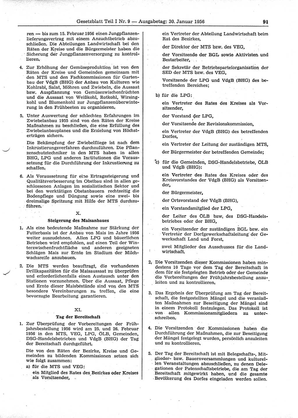 Gesetzblatt (GBl.) der Deutschen Demokratischen Republik (DDR) Teil Ⅰ 1956, Seite 91 (GBl. DDR Ⅰ 1956, S. 91)