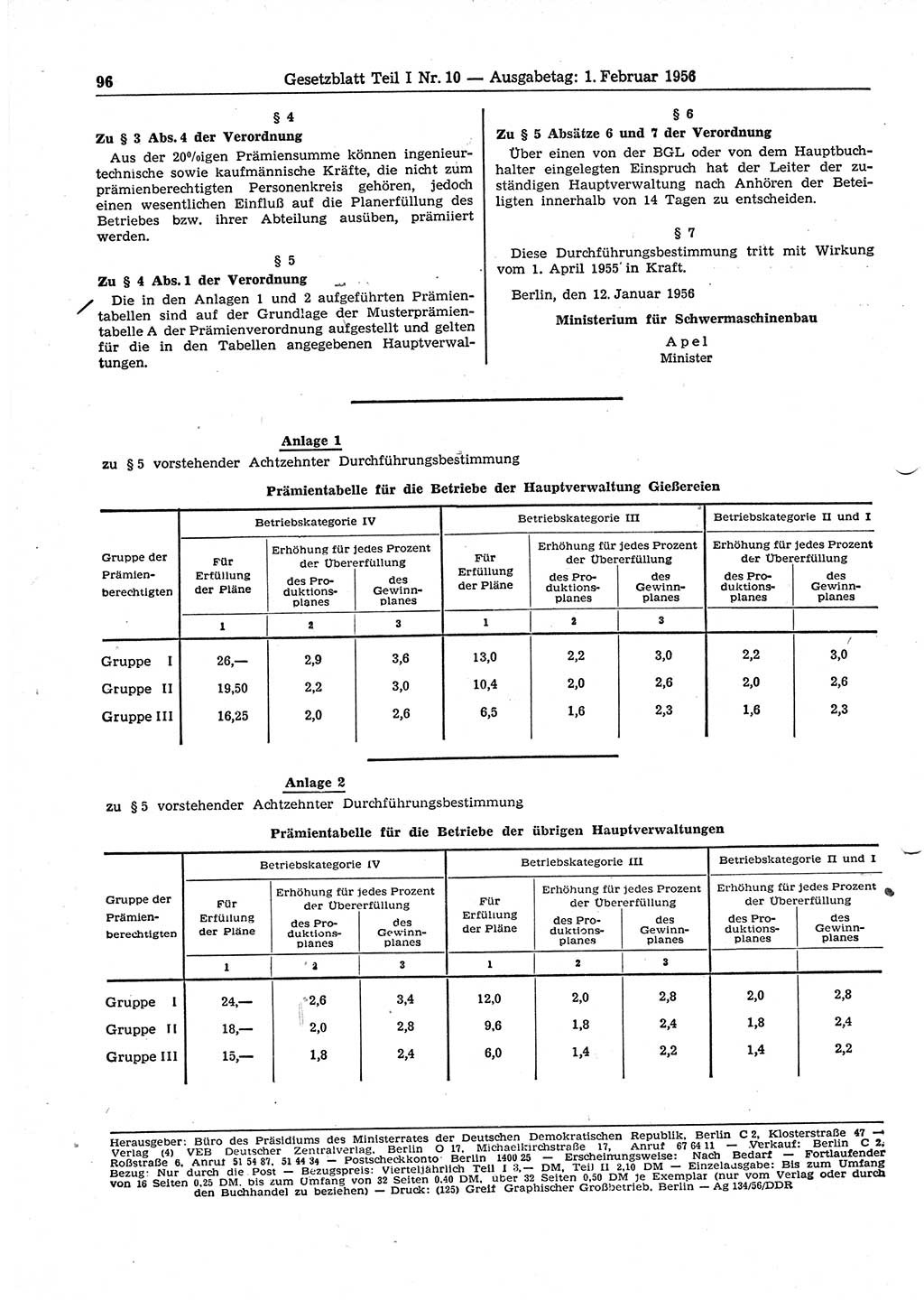 Gesetzblatt (GBl.) der Deutschen Demokratischen Republik (DDR) Teil Ⅰ 1956, Seite 96 (GBl. DDR Ⅰ 1956, S. 96)