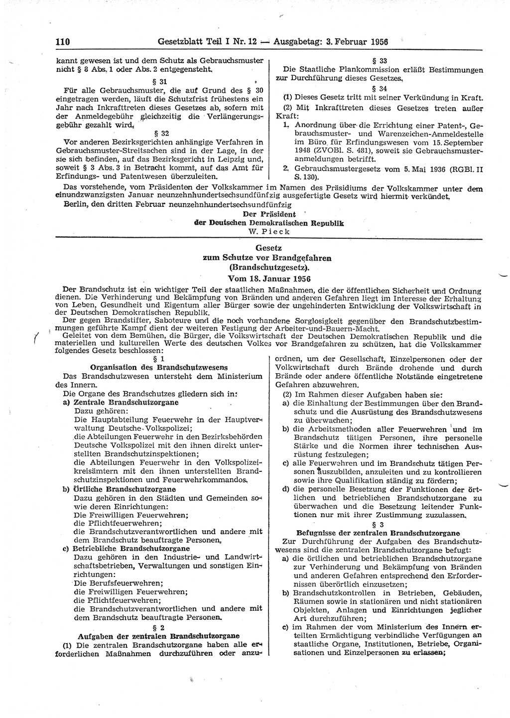 Gesetzblatt (GBl.) der Deutschen Demokratischen Republik (DDR) Teil â… 1956, Seite 110 (GBl. DDR â… 1956, S. 110)