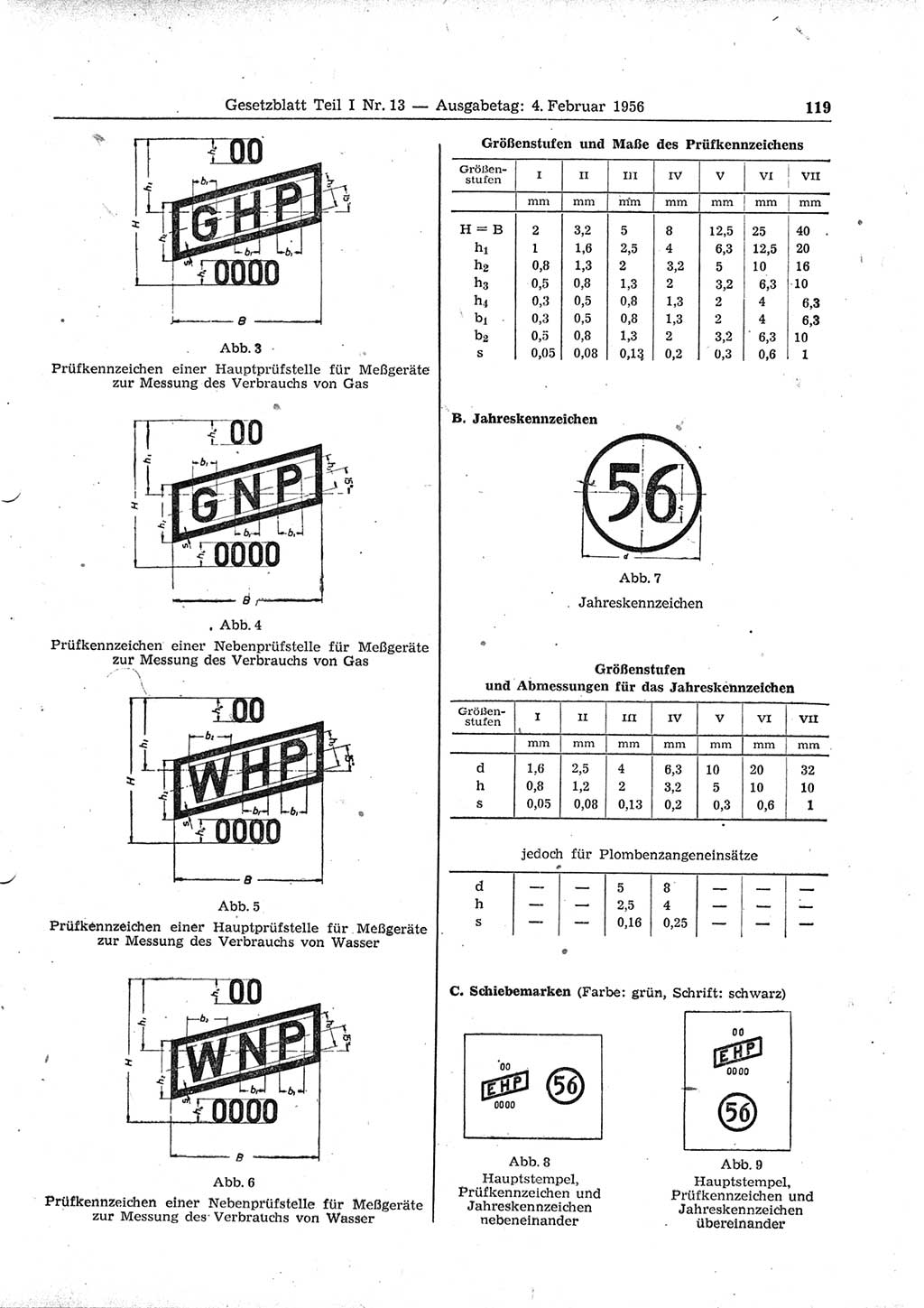 Gesetzblatt (GBl.) der Deutschen Demokratischen Republik (DDR) Teil Ⅰ 1956, Seite 119 (GBl. DDR Ⅰ 1956, S. 119)