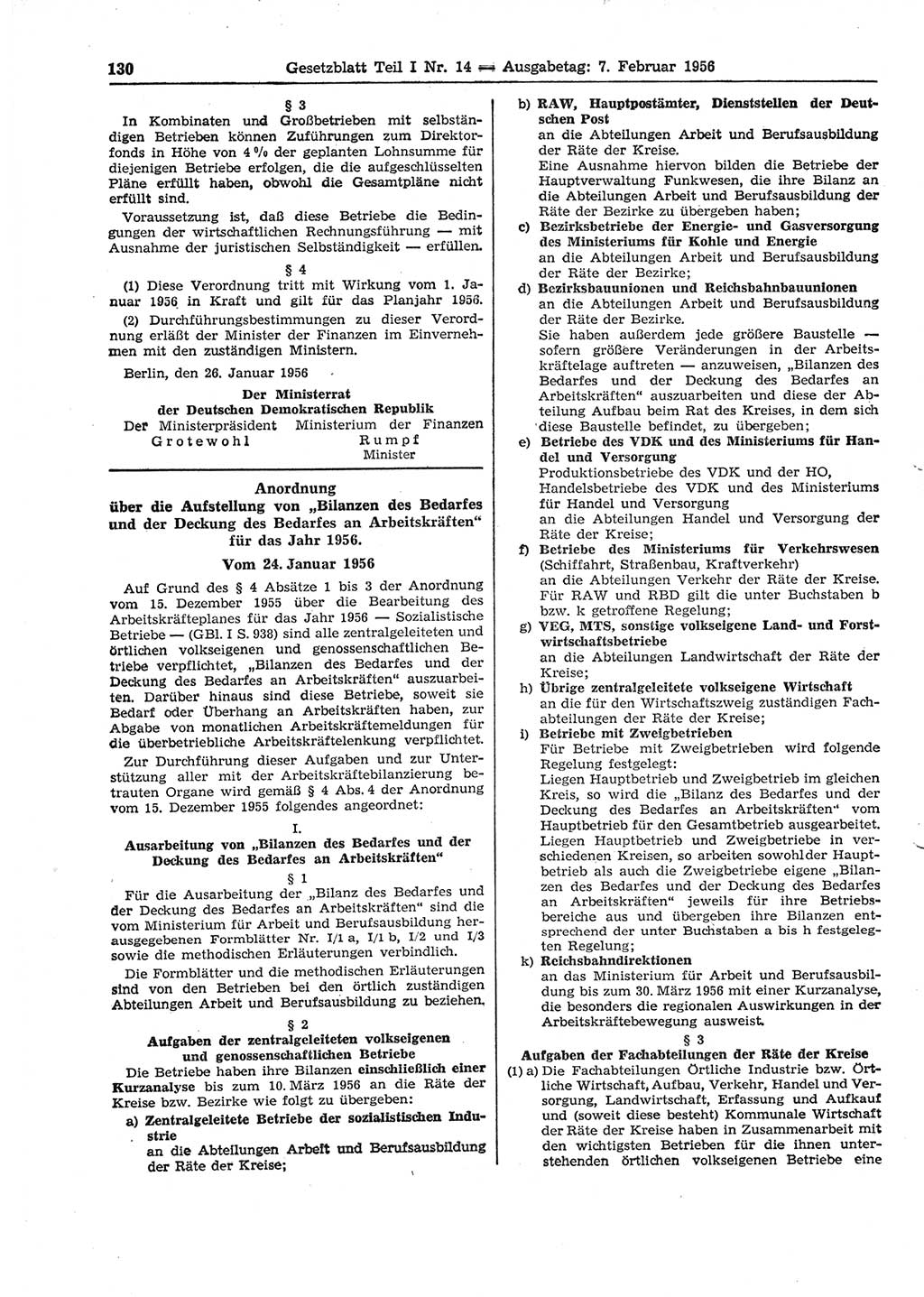 Gesetzblatt (GBl.) der Deutschen Demokratischen Republik (DDR) Teil Ⅰ 1956, Seite 130 (GBl. DDR Ⅰ 1956, S. 130)