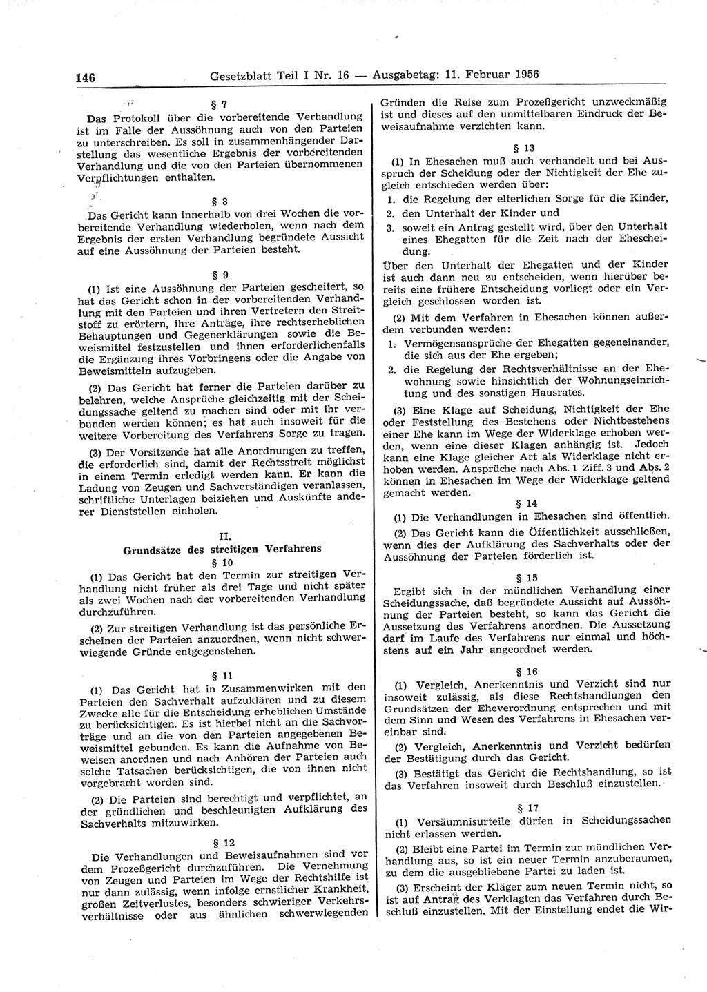 Gesetzblatt (GBl.) der Deutschen Demokratischen Republik (DDR) Teil Ⅰ 1956, Seite 146 (GBl. DDR Ⅰ 1956, S. 146)