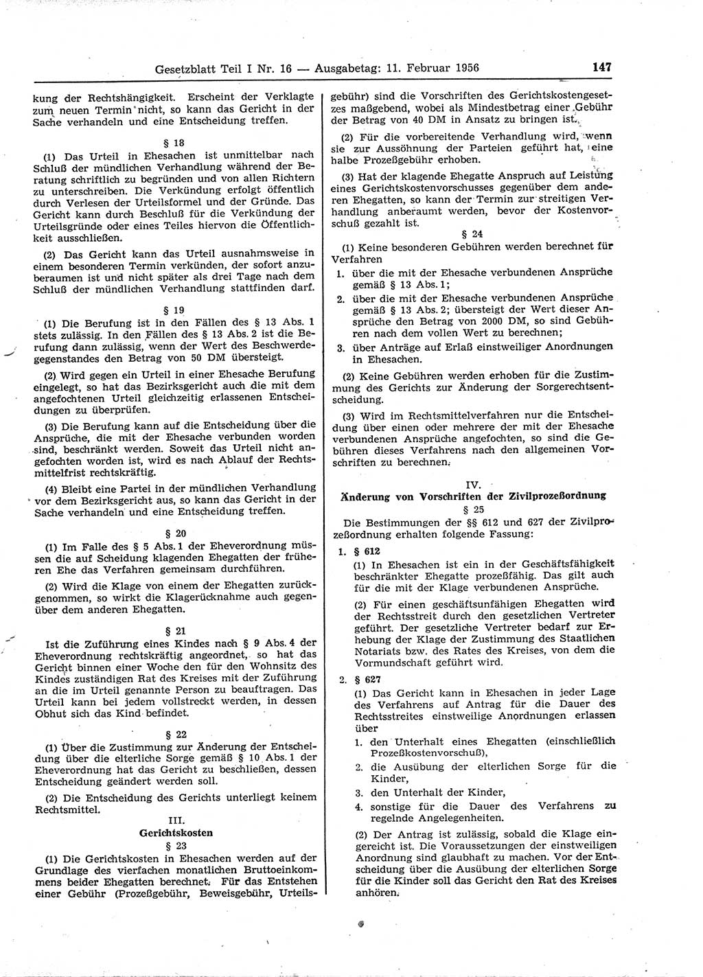 Gesetzblatt (GBl.) der Deutschen Demokratischen Republik (DDR) Teil Ⅰ 1956, Seite 147 (GBl. DDR Ⅰ 1956, S. 147)