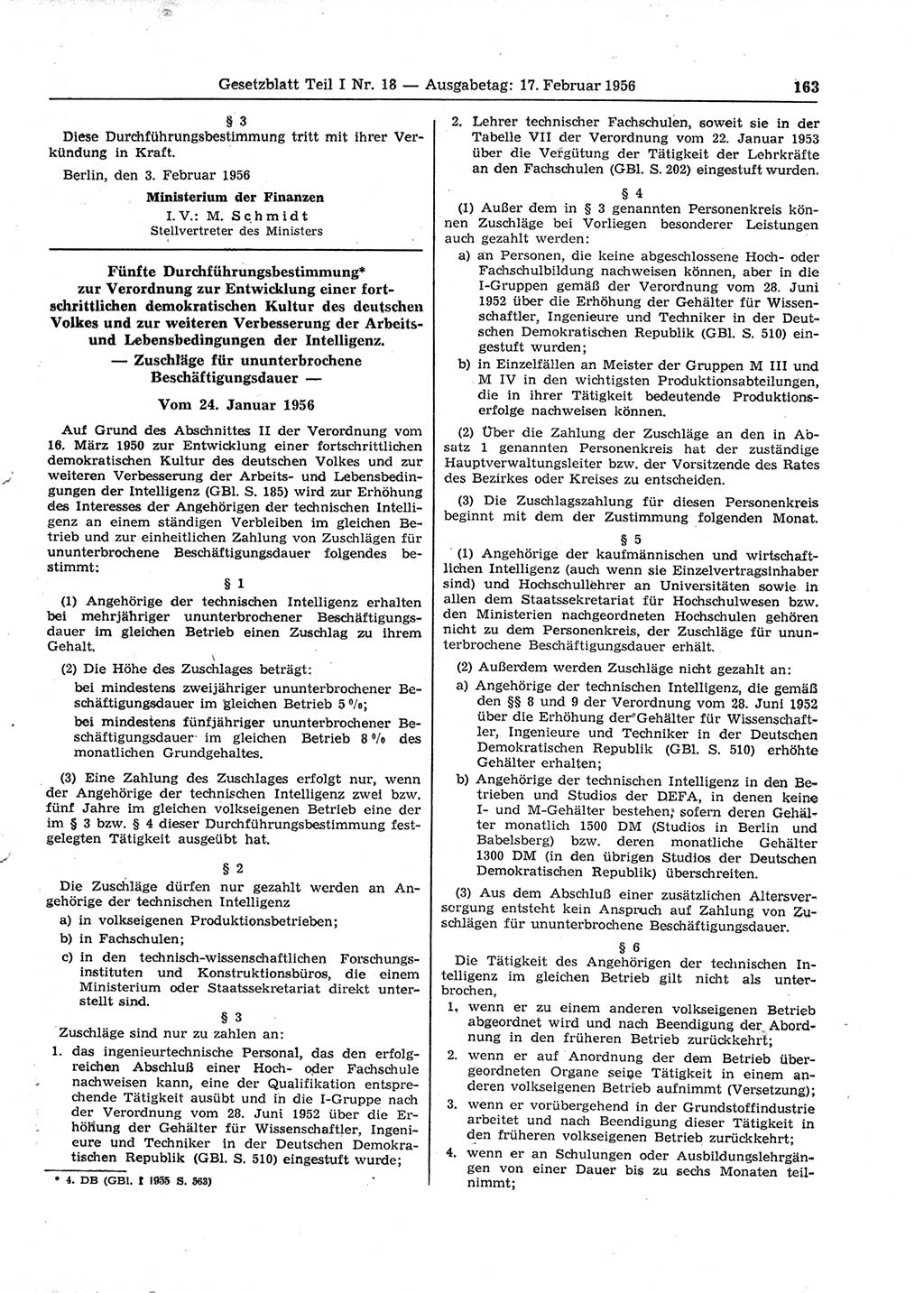 Gesetzblatt (GBl.) der Deutschen Demokratischen Republik (DDR) Teil Ⅰ 1956, Seite 163 (GBl. DDR Ⅰ 1956, S. 163)