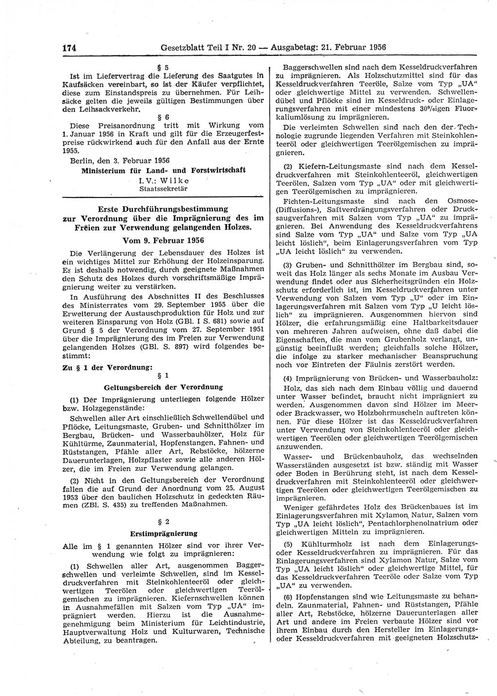 Gesetzblatt (GBl.) der Deutschen Demokratischen Republik (DDR) Teil Ⅰ 1956, Seite 174 (GBl. DDR Ⅰ 1956, S. 174)