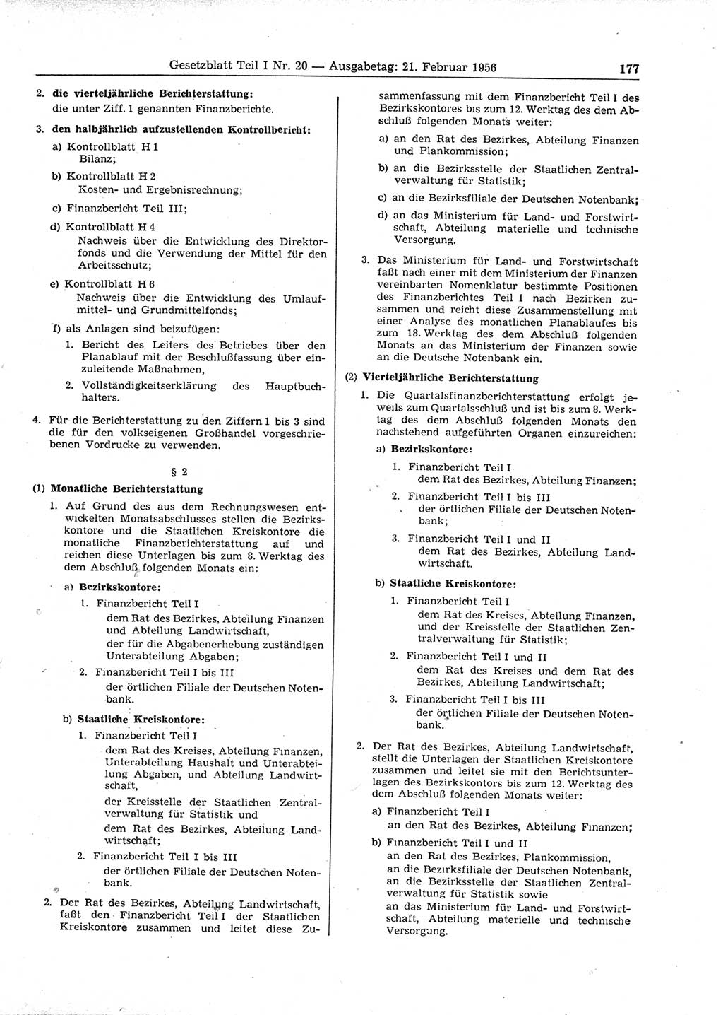 Gesetzblatt (GBl.) der Deutschen Demokratischen Republik (DDR) Teil Ⅰ 1956, Seite 177 (GBl. DDR Ⅰ 1956, S. 177)