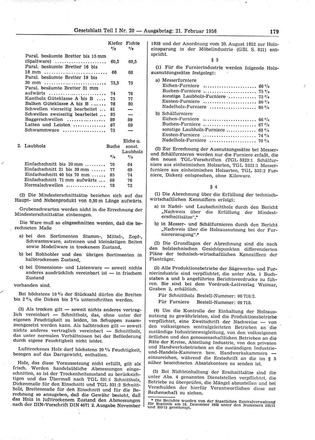 Gesetzblatt (GBl.) der Deutschen Demokratischen Republik (DDR) Teil Ⅰ 1956, Seite 179 (GBl. DDR Ⅰ 1956, S. 179)