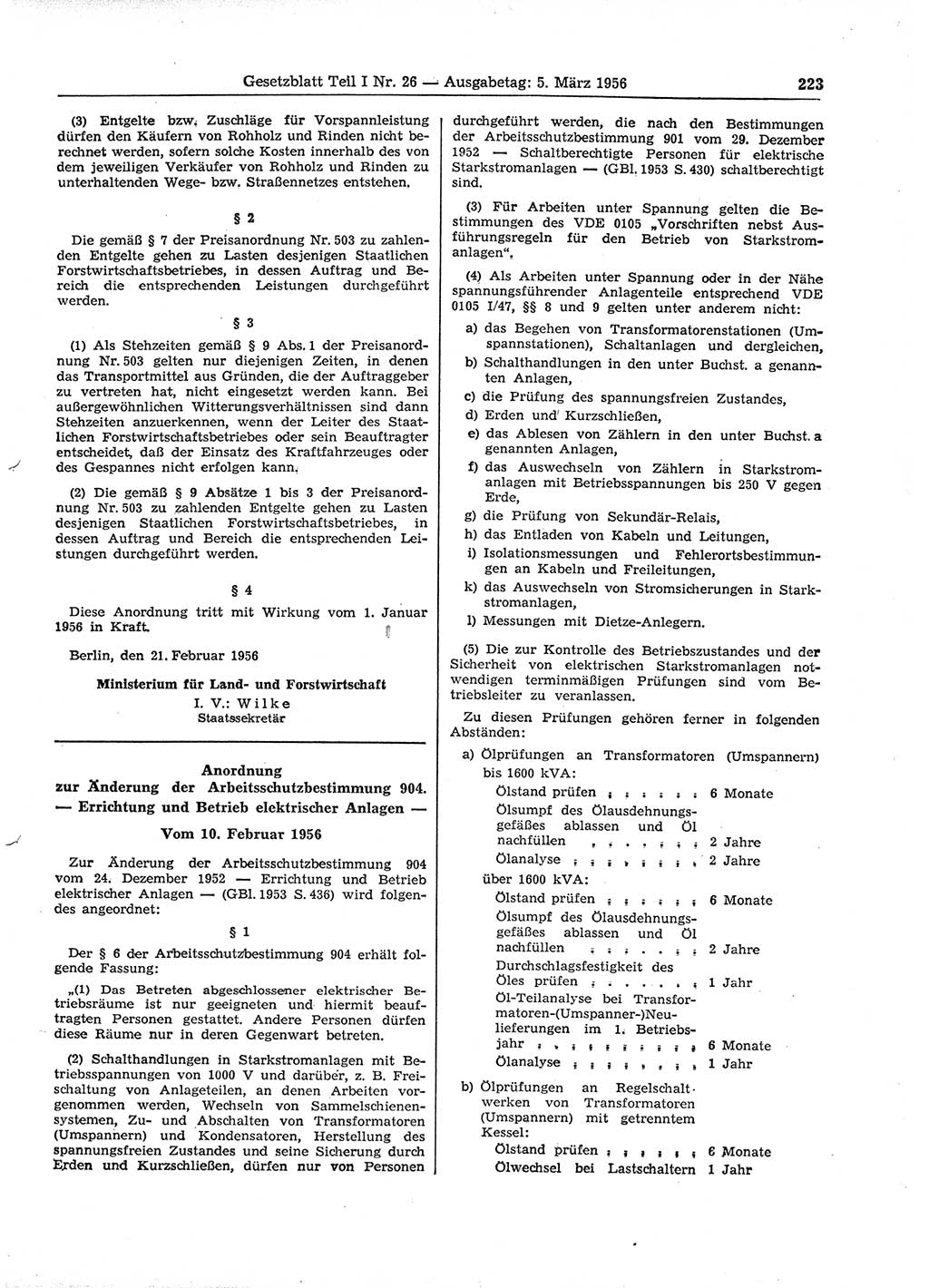 Gesetzblatt (GBl.) der Deutschen Demokratischen Republik (DDR) Teil Ⅰ 1956, Seite 223 (GBl. DDR Ⅰ 1956, S. 223)