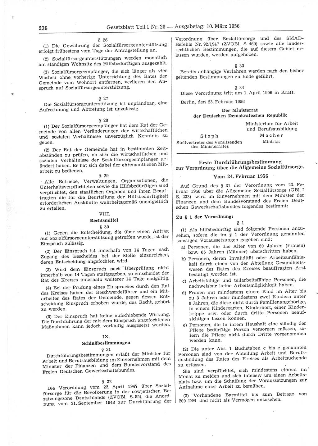 Gesetzblatt (GBl.) der Deutschen Demokratischen Republik (DDR) Teil Ⅰ 1956, Seite 236 (GBl. DDR Ⅰ 1956, S. 236)