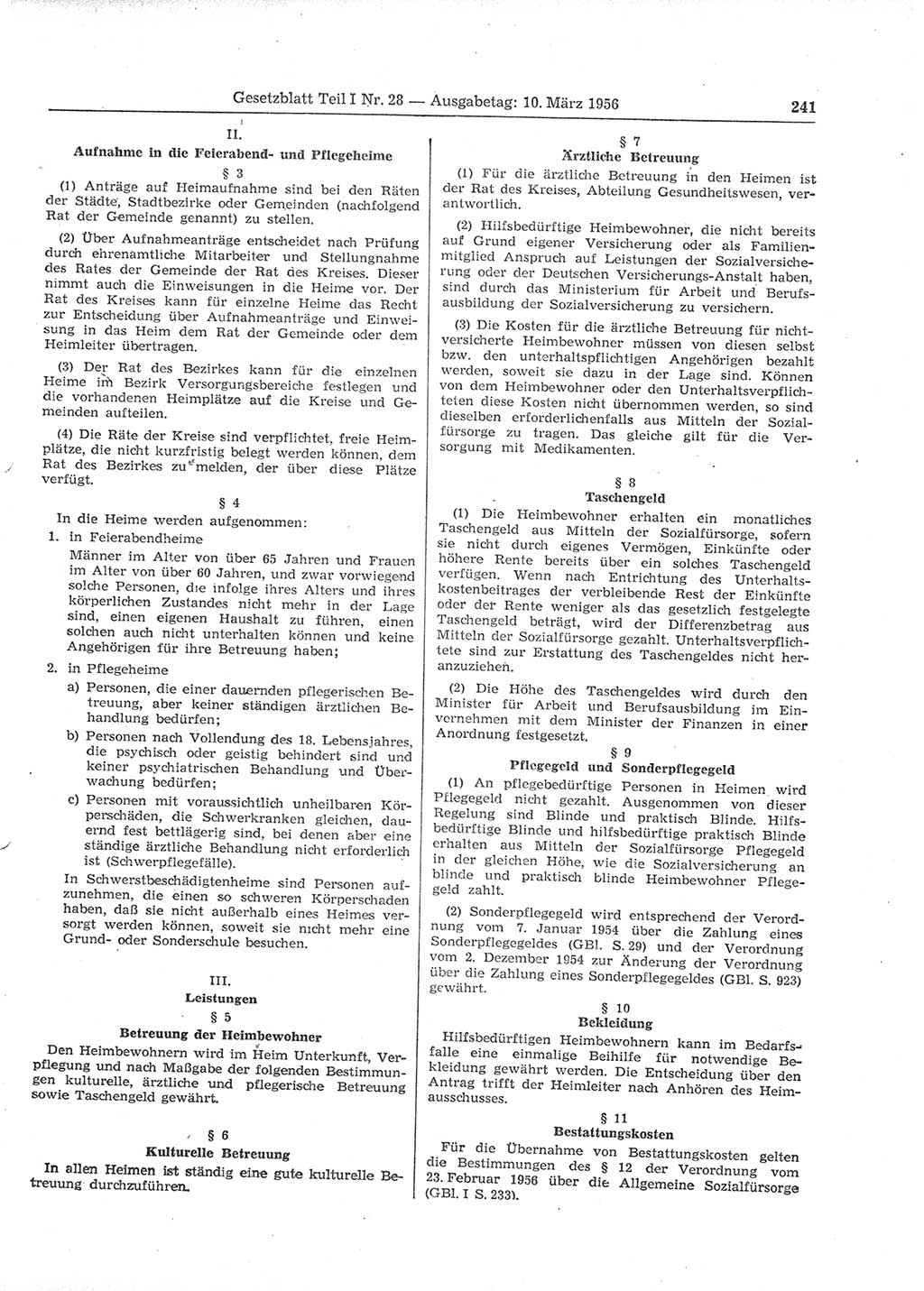 Gesetzblatt (GBl.) der Deutschen Demokratischen Republik (DDR) Teil Ⅰ 1956, Seite 241 (GBl. DDR Ⅰ 1956, S. 241)