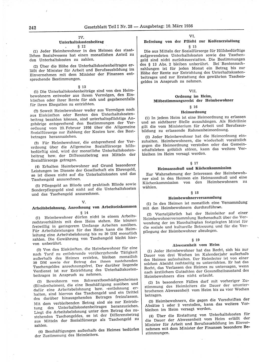 Gesetzblatt (GBl.) der Deutschen Demokratischen Republik (DDR) Teil Ⅰ 1956, Seite 242 (GBl. DDR Ⅰ 1956, S. 242)