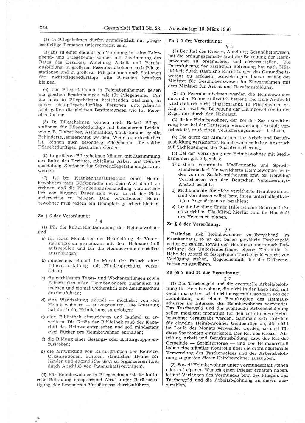 Gesetzblatt (GBl.) der Deutschen Demokratischen Republik (DDR) Teil Ⅰ 1956, Seite 244 (GBl. DDR Ⅰ 1956, S. 244)