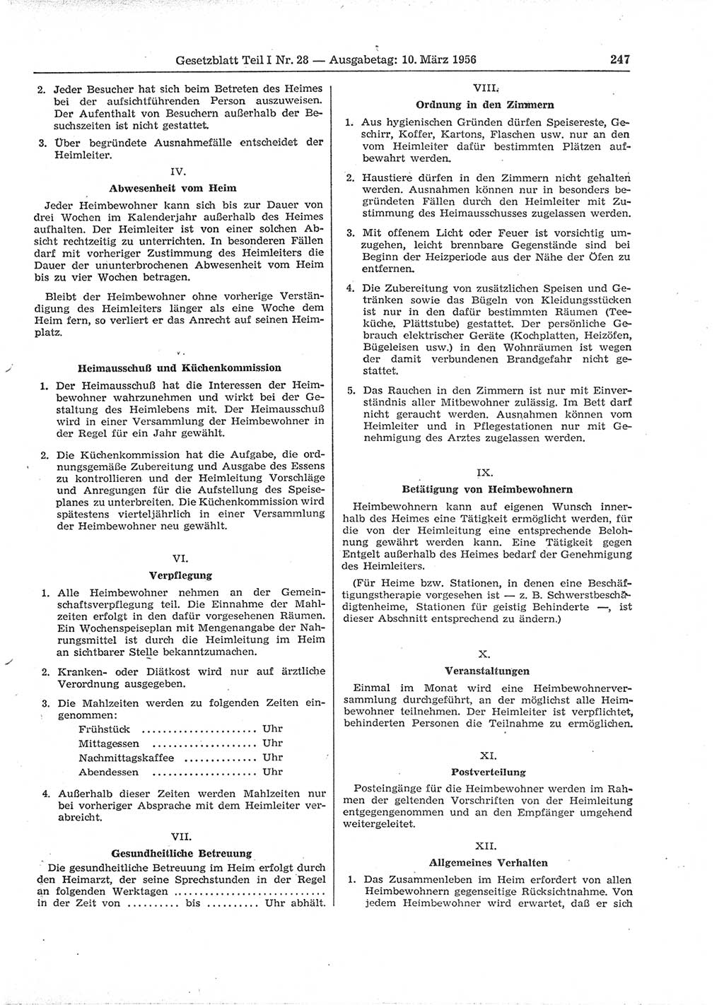 Gesetzblatt (GBl.) der Deutschen Demokratischen Republik (DDR) Teil Ⅰ 1956, Seite 247 (GBl. DDR Ⅰ 1956, S. 247)