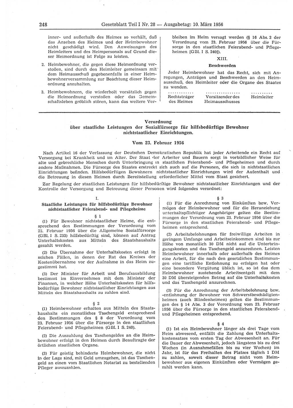 Gesetzblatt (GBl.) der Deutschen Demokratischen Republik (DDR) Teil Ⅰ 1956, Seite 248 (GBl. DDR Ⅰ 1956, S. 248)
